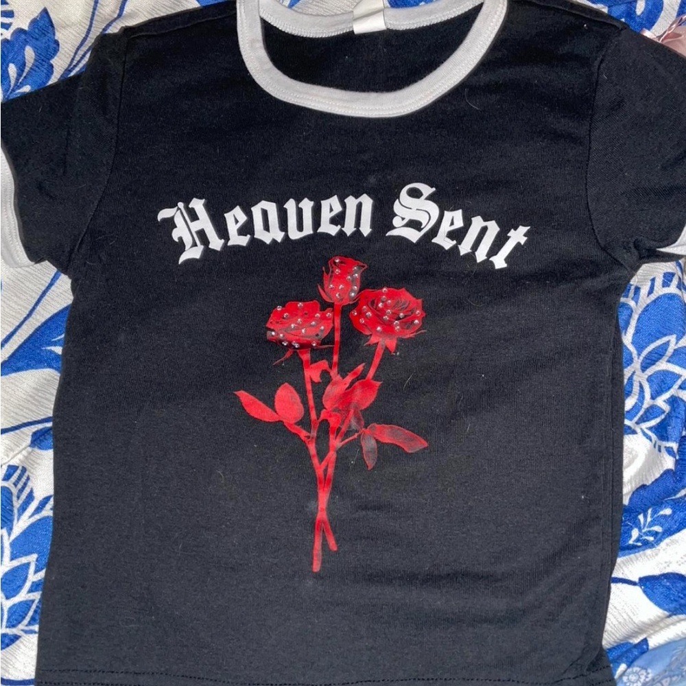 Black Kids Shirt with Red Rose Design